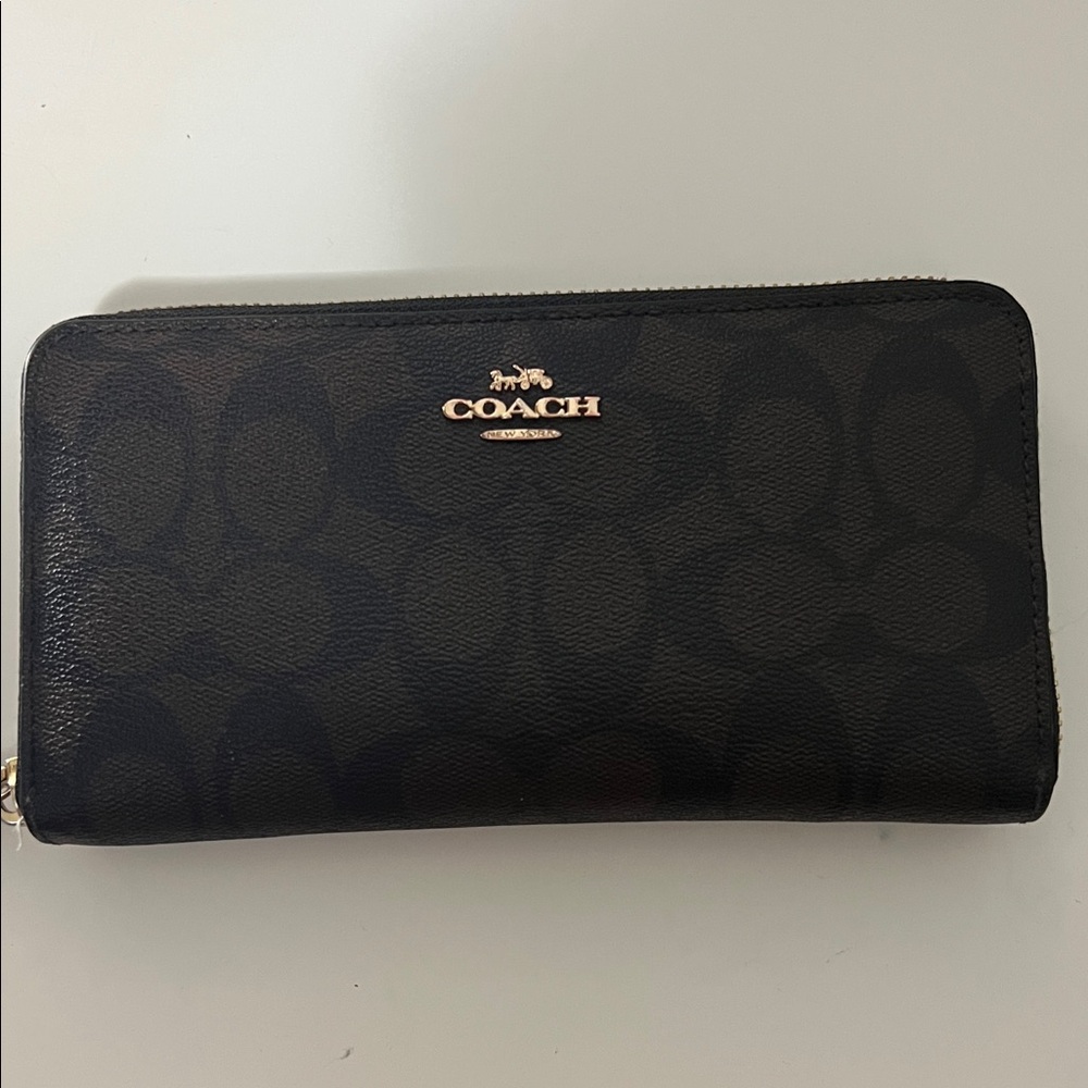 Coach brown Black Signature Zip Wallet